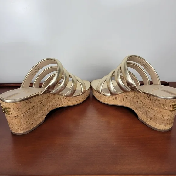 Sam Edelman Women's Yuki Em Gold Platform Wedge Shoes Size 8.5 - Picture 6 of 10